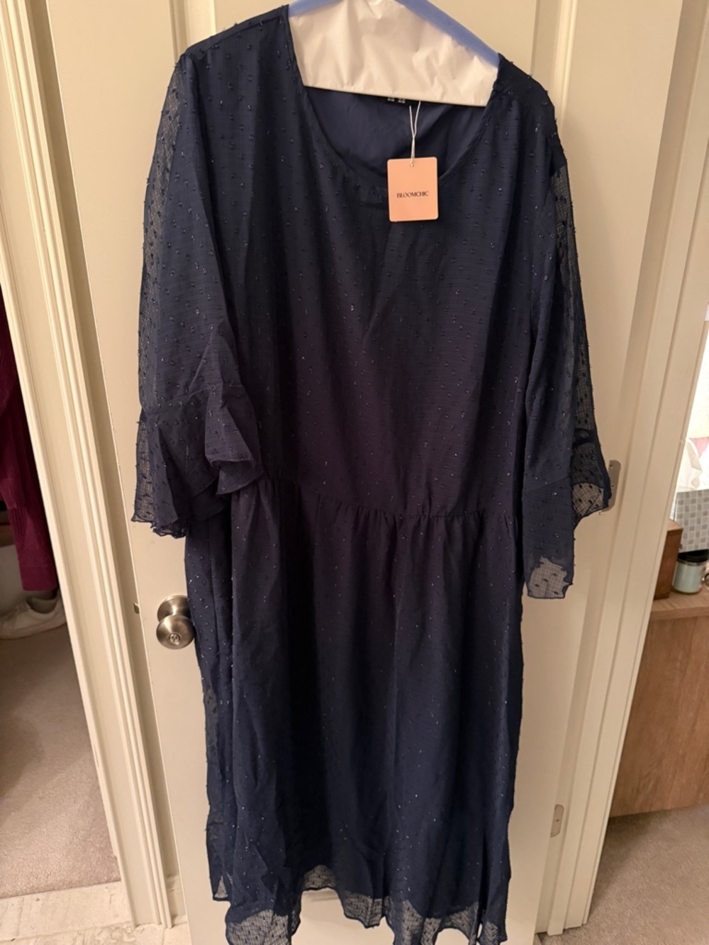 BloomChic Navy Blue Sparkle Chiffon Wens Formal Dress - Picture 2 of 4